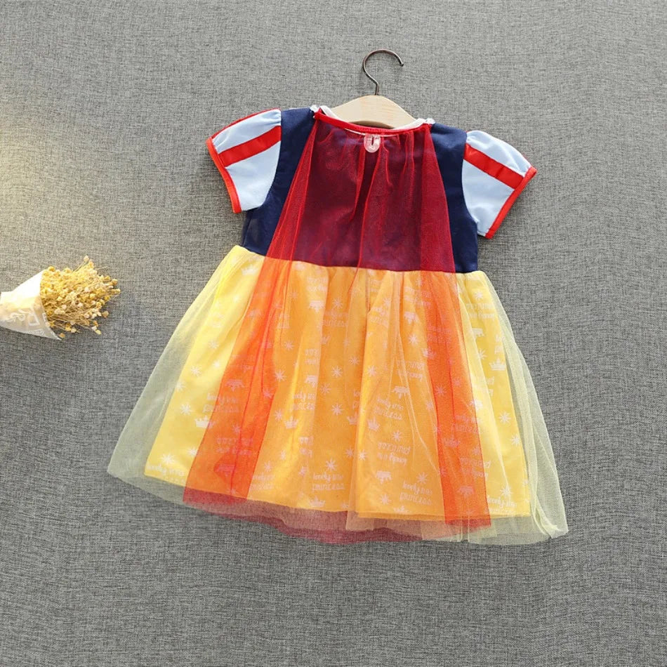 Toddler Girls Summer Cotton Short Sleeve Knee Lenth Dress Kids Elsa Anna Dress Up Clothing Little Girls Snow White Dresses XMZ65