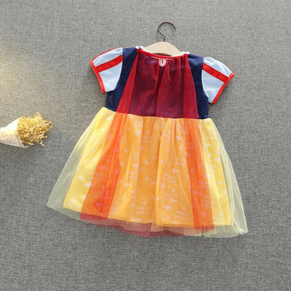Toddler Girls Summer Cotton Short Sleeve Knee Lenth Dress Kids Elsa Anna Dress Up Clothing Little Girls Snow White Dresses XMZ65