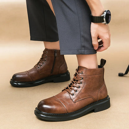 Men Black Leather Boots Casual Lace Up Leather Shoes Size 39-46