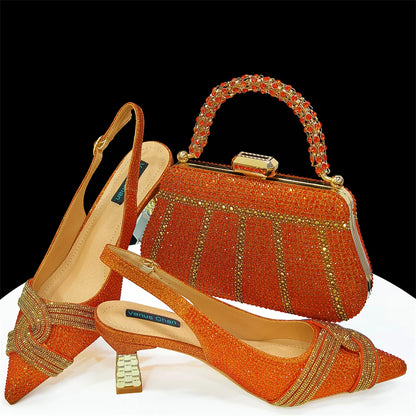 Black Hollow Design With Pointed Shoes And Fashion Three-Dimensional Bag Cozy Rhinestones Are Suitable For Parties