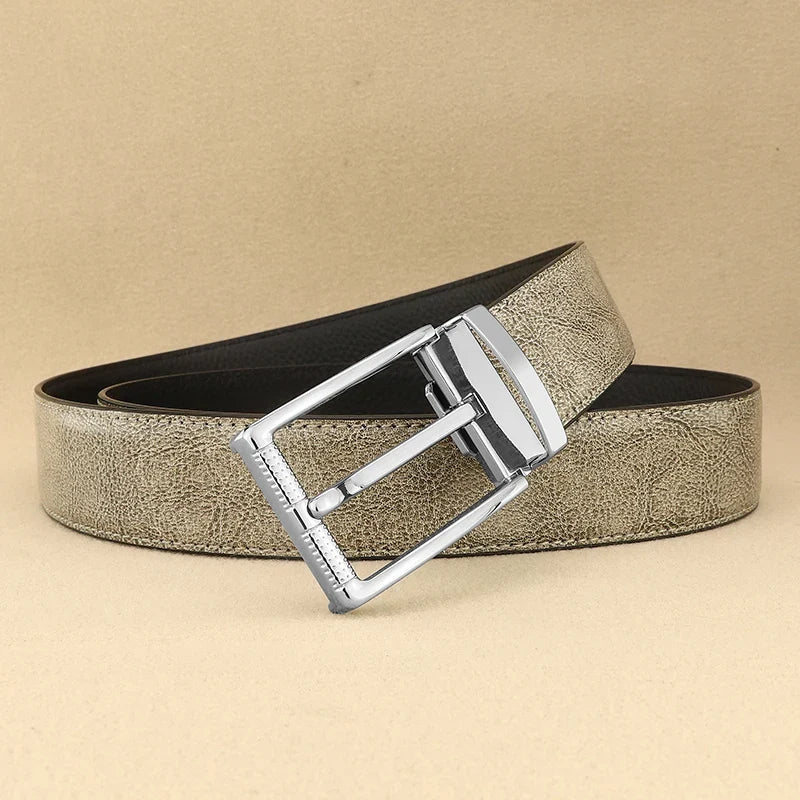 Designer Pin Buckle Gray Genuine Leather Men Belt Famous Brand Fashion Light  Luxury Strap Casual Young Cowboy Ceinture Homme