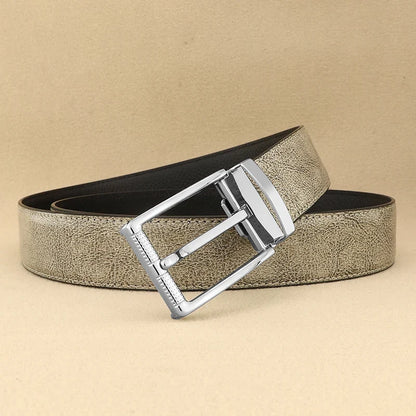 Designer Pin Buckle Gray Genuine Leather Men Belt Famous Brand Fashion Light  Luxury Strap Casual Young Cowboy Ceinture Homme