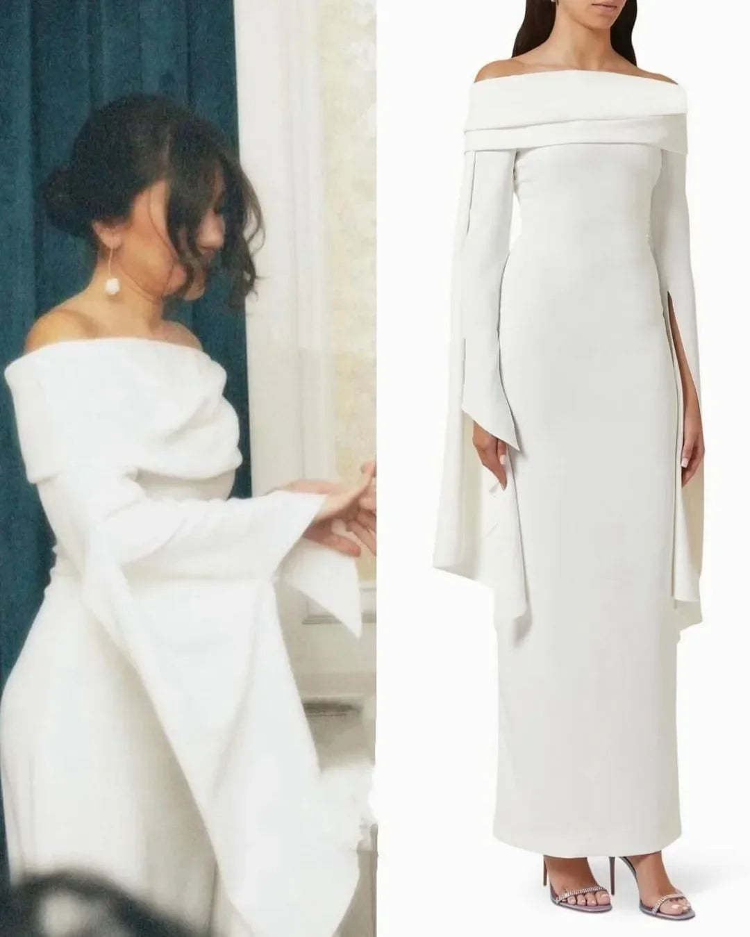 Customized Elegant Off Shoulder Evening Dress Women's Column Evening Gowns Maxi Long Sleeves Sheath Formal Party Dress 2026