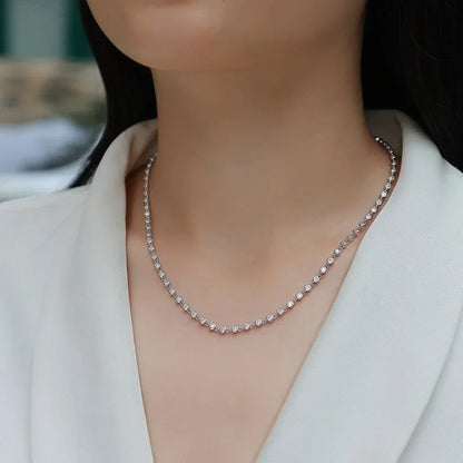 Certified 3mm Round Bezel Moissanite Tennis Necklace for Women 925 Sterling Silver Plated 18k Gold D Color Diamond Neckchain