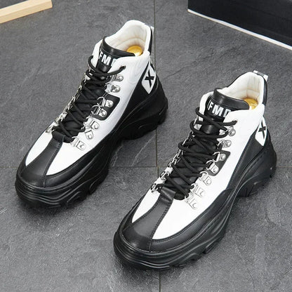 White High Top Board Boots for Men Thick Soled Men Boots with Elevated Height Inside Outdoor Casual Versatile High-top Shoes