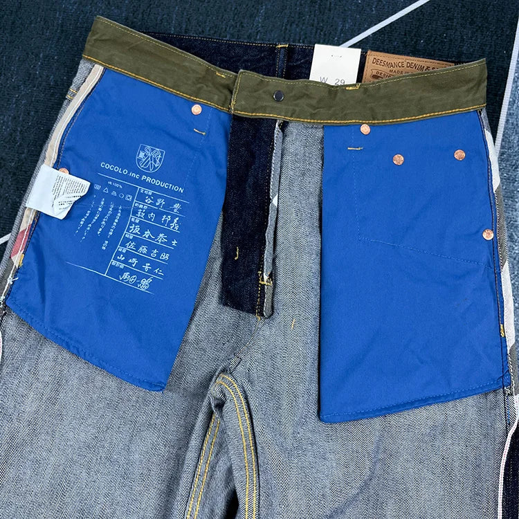 14oz Red Selvedge Denim Jeans for Men Heavyweight Raw Desilted Indigo Cotton Pants Youth Male Fashion Loose Straight Trousers