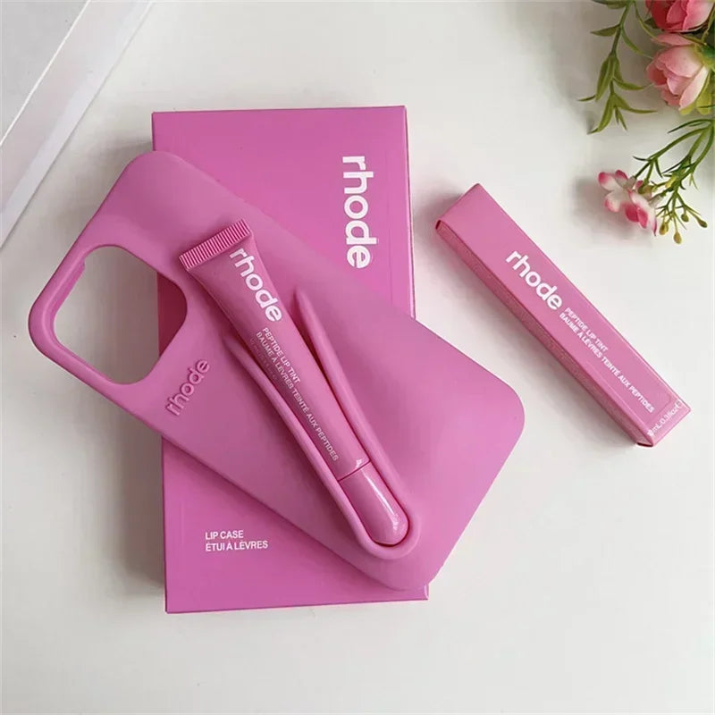 Phone Case with Box and Lipstick for IPhone 15 16 14 13 12 11 Pro Max Plus 17 Air Lip Gloss Portable Soft Silicone Shockproof