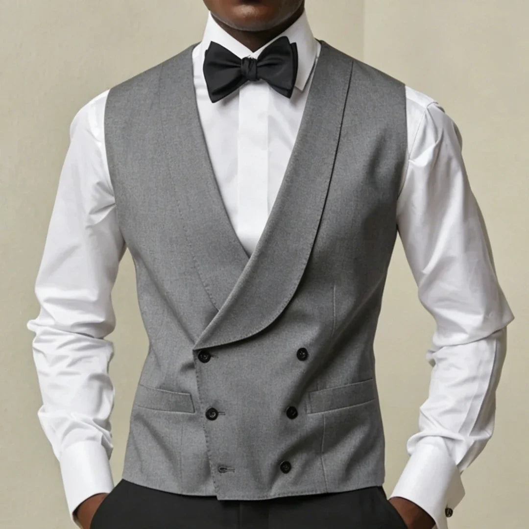 Men Vest White Double Button With Lapel Waistcoat For Wedding Banquet Business Party Office Work Casual Daily Men Suit Vest