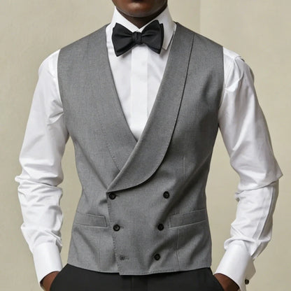 Men Vest White Double Button With Lapel Waistcoat For Wedding Banquet Business Party Office Work Casual Daily Men Suit Vest
