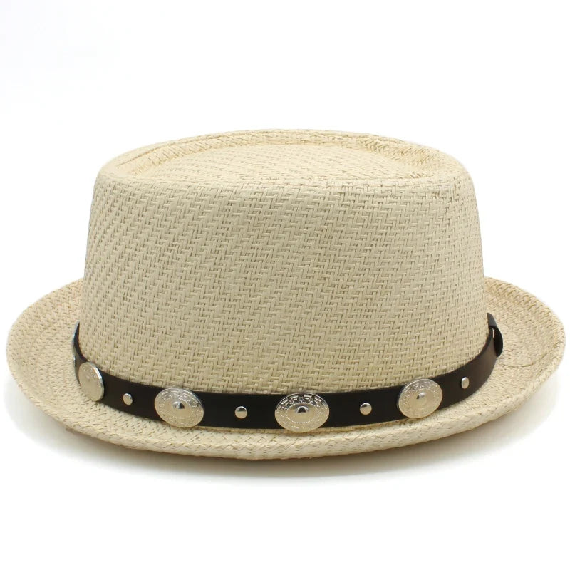 Men Women Straw Pork Pie Hats Summer Sunhat Boater Caps Sailor Sombrero Beach Fedora Trilby Outdoor Travel US Size 7 1/4 UK L