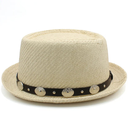 Men Women Straw Pork Pie Hats Summer Sunhat Boater Caps Sailor Sombrero Beach Fedora Trilby Outdoor Travel US Size 7 1/4 UK L