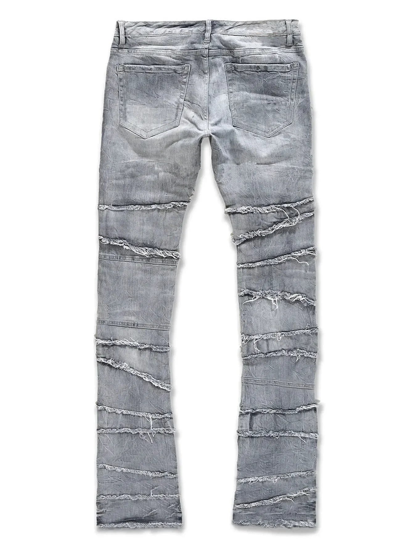 New Stacked Jeans Men Patchworks Spliced Denim Ripped Wash Frayed Pants Male's Streetwear