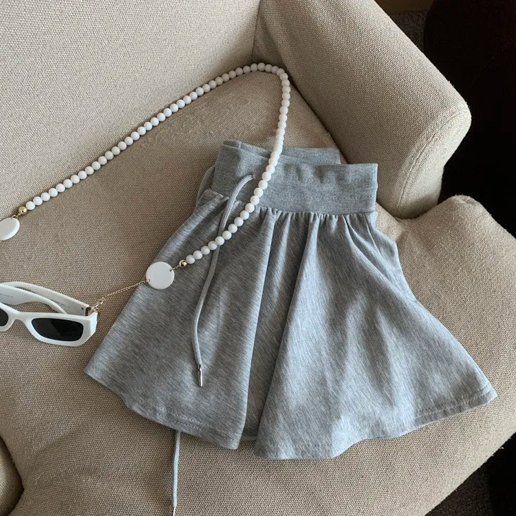 Summer Women Sports A Line Skirts for Women Summer High Waist Drawstring Solid Mini Skirts Female Sweet All Match Ballet Skirts