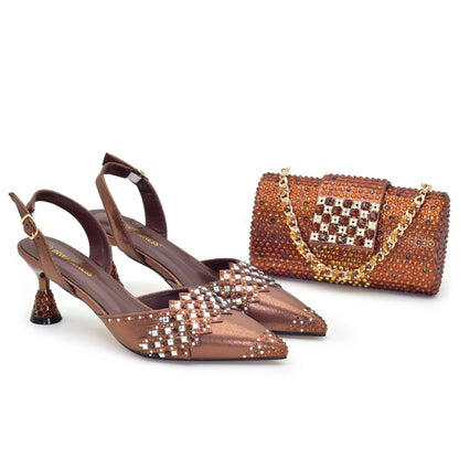 African Shoe and Bags Set for Wedding Luxury Italian Shoes and Bag Set for Women Pointed Toe Shoes Sexy Wedding Party Sandals