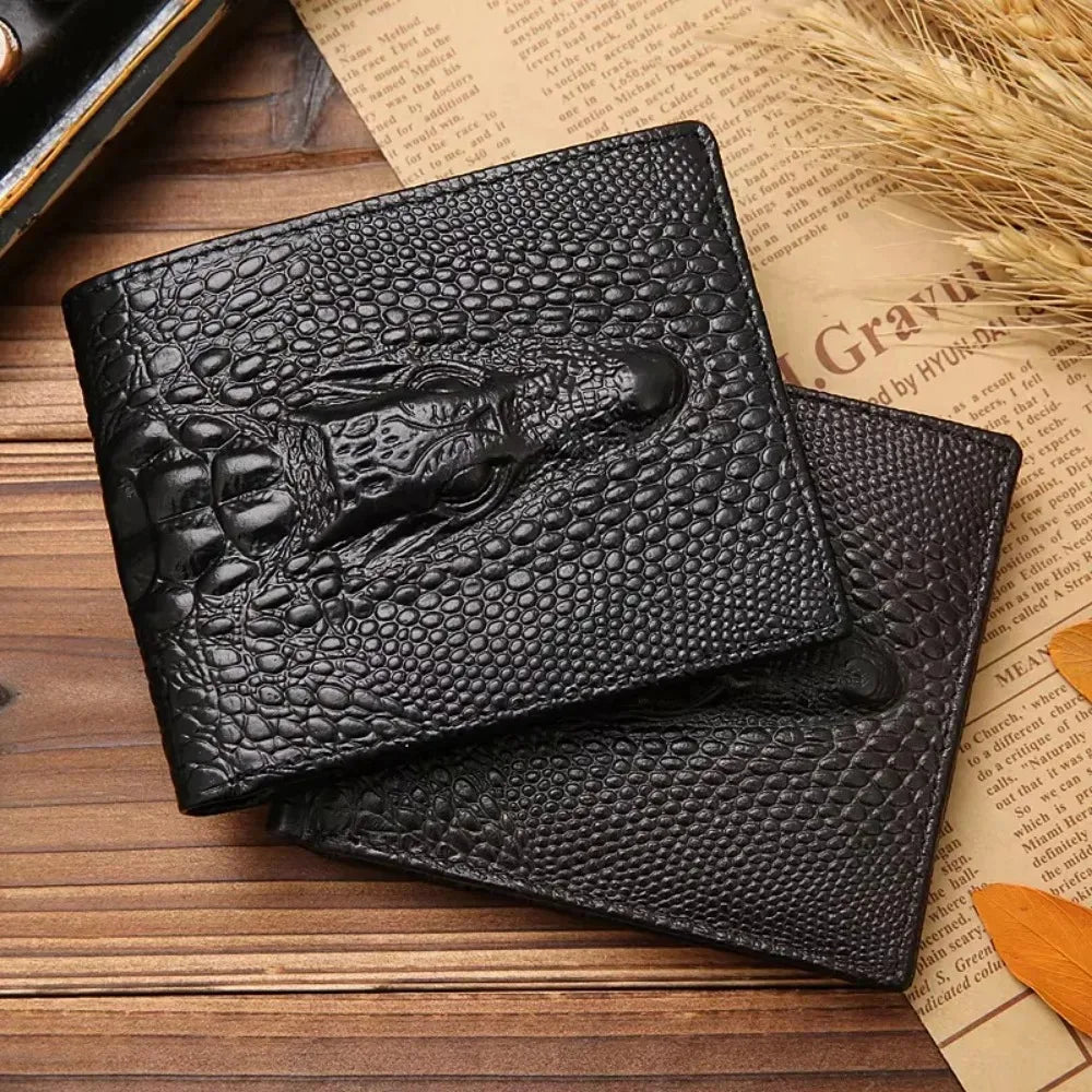 PU Leather Fashion Luxury Cattle Male Quality Design Crocodile Emboss Simple Standard Brand Wallet Handy Purse Men