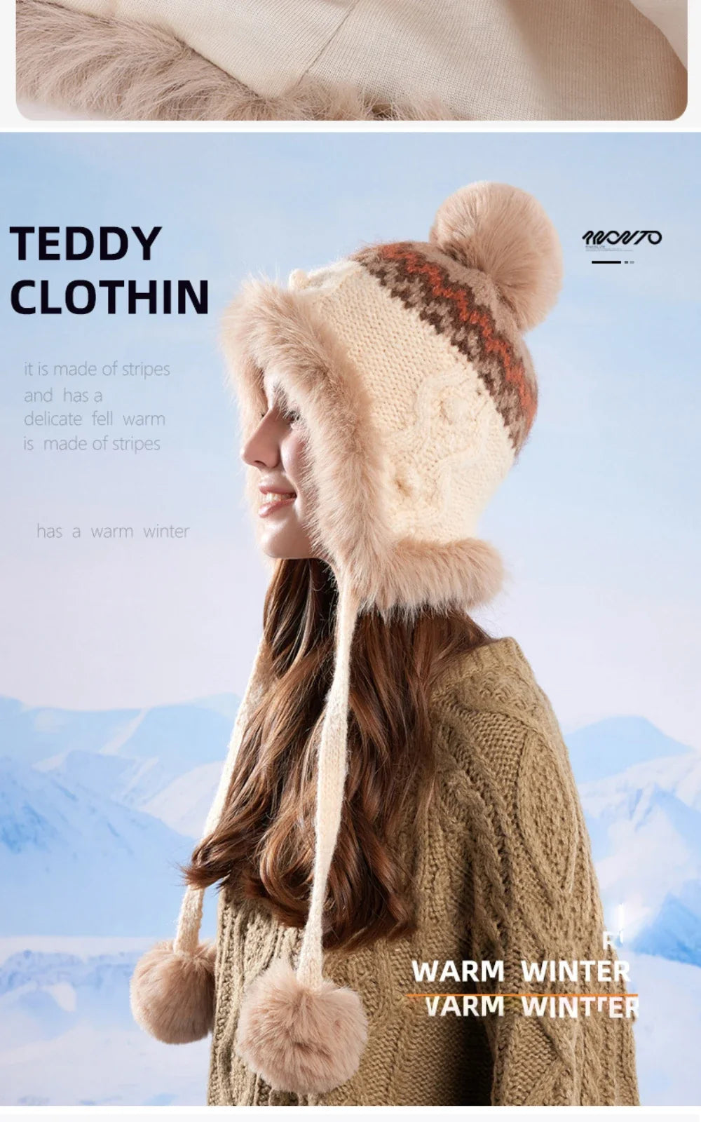 New Thick Warm Women Winter Hat Skullies Beanies Knitted Fur Hat Three Fur Ball Beanie Hat Female Earflap Cap Russian Hat