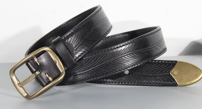 Extra Thick Double-sided Men's Belt Tactical Personalized Jeans Belt Genuine Leather Men's Pure Copper Pin Buckle Luxury Belt