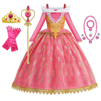 Girls Princess Costume Aurora Vestidos Cosplay Dress Girls Halloween Carnival Birthday Outfit Party Ball Gown