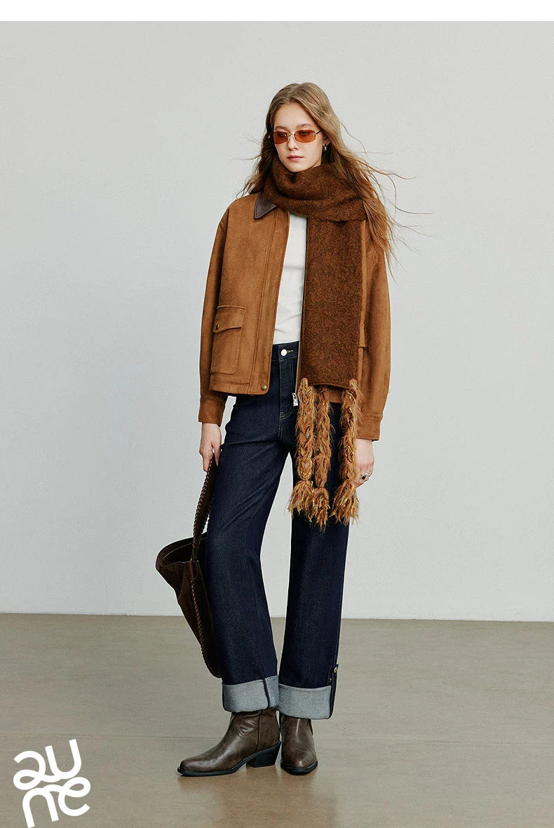 Women Denim Jeans 2025 Autumn New Lyocell Rolling Up Hem Elastic and Simple Straight Leg Ankle Length Pants