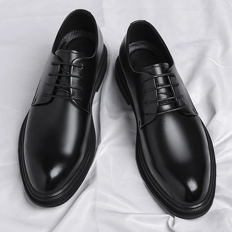 Mens Black Leather Shoes Autumn British Style Formal Business Footwear Low Top Commute Style Dress Shoes For Suits