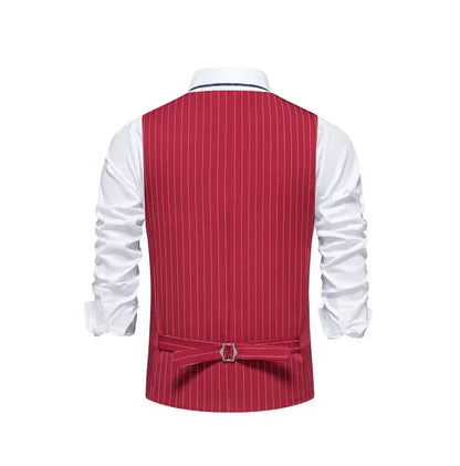 2026 New Red Striped Suit Vest For Men,Fashion Business Formal Wear Casual Khaki/Black Stripes Waistcoats