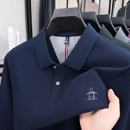 100% High-quality Cotton Latest Men's Polo Long Sleeve Autumn Spring Warm Fashionable Business Casual Cozy Delicate Embossed Top