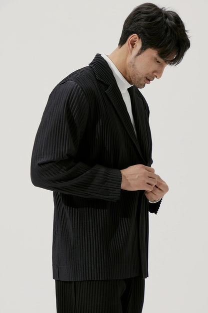 Pleated Blazer Black Suits For Men High Quality Casual Japanese Style Blazers Stretch Fabric Slim Fit Coat
