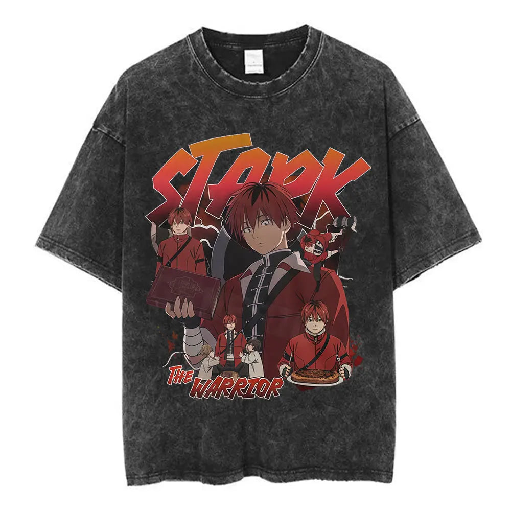 Anime Frieren: Beyond Journey's End Graphic Washed Vintage T-shirt Men's Women Fashion Short Sleeve Cotton Casual Loose T Shirts
