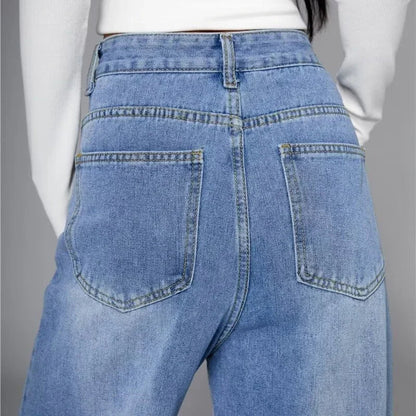 Summer Men Baggy Jeans Unisex Vintage American Style Straight Wide Leg Denim Pants Fashion Brand Hot Sale Casual Trousers