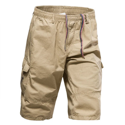 Mens Hiking Cargo Shorts Quick Dry Lightweight Tactical Work Shorts 6 Pockets Elastic Waist Cotton Running Shorts 3/4 Pants