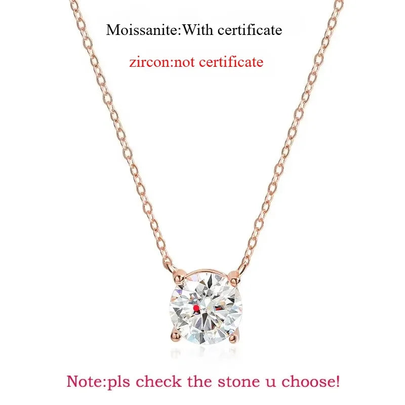1-5CT Rose Gold Color Moissanite Necklace for Women D Color Sparkling Classic Lab Diamon Pendant Sterling Silver 925 100%
