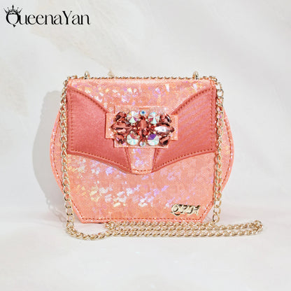 2025 New-Season Peep Toe Ladies' Shoes Elegant Coral Color Diamond-Embellished High Heels Italian-Designed Shoe and Handbag Set