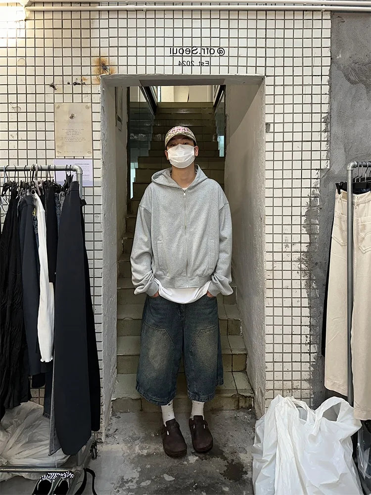 American Retro Washed High Street Jeans Shorts Men's Loose Straight Leg Wide Leg Vintage Casual Versatile Six Seven Pants
