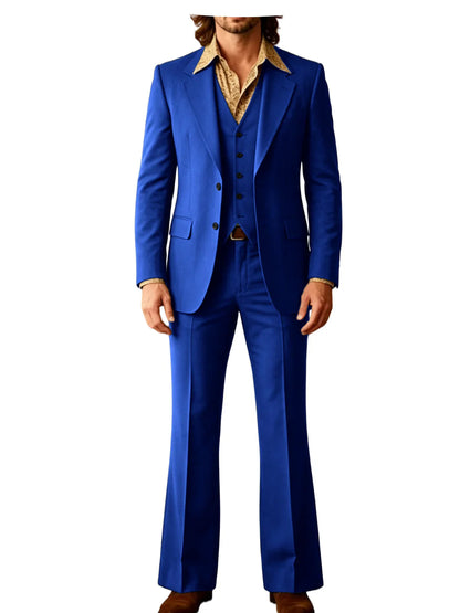 Retro Men's Linen 3 Piece Notch Lapel 2 buttons Jacket Flared Trouser Breathable Elastic for Casual Beach Wedding Groom Tuxedo