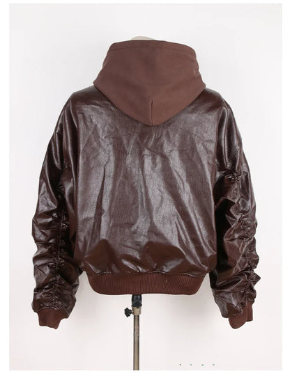 Autumn Winter Oversized Cool Black Thickened Warm Pu Leather Jacket Men Hood Luxury Designer Fake 2 Clothes