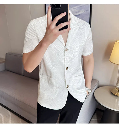 Summer Thin Ice Silk Without Lining Men Suit Coats 2025 New High-end Fashion Jacquard Casual Social Shirt Coat Men Clothing