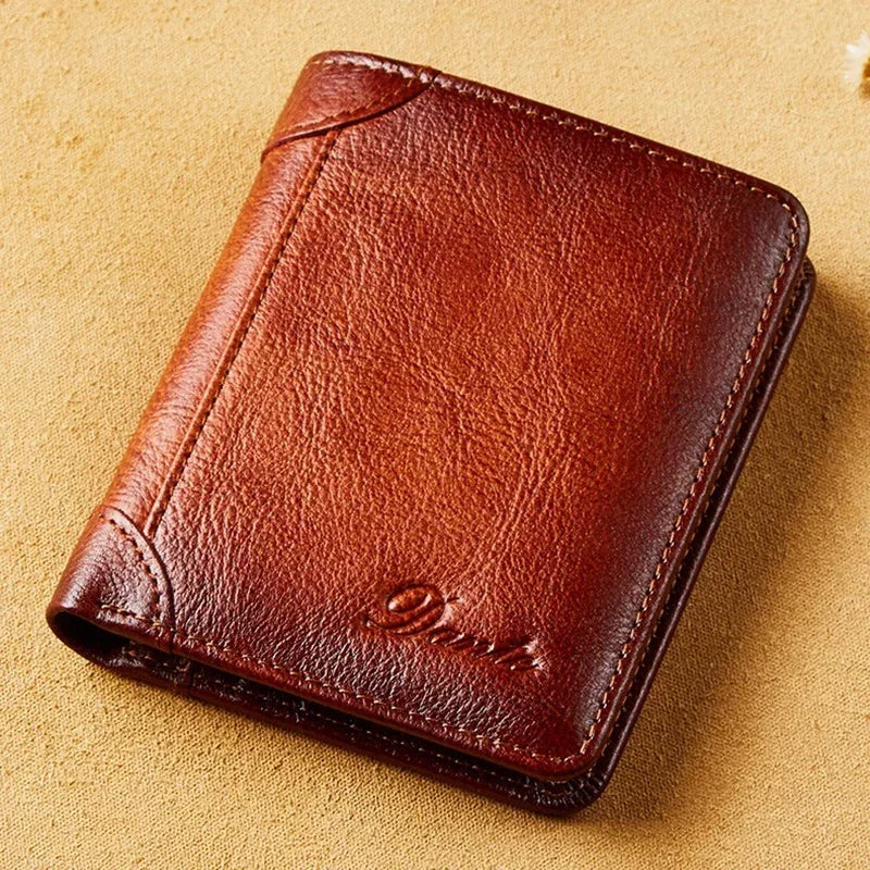 Portefeuille en cuir véritable pour hommes, deux sacs pliants, porte-cartes RFID, portefeuille pour hommes, portefeuilles de luxe de haute qualité, carrés