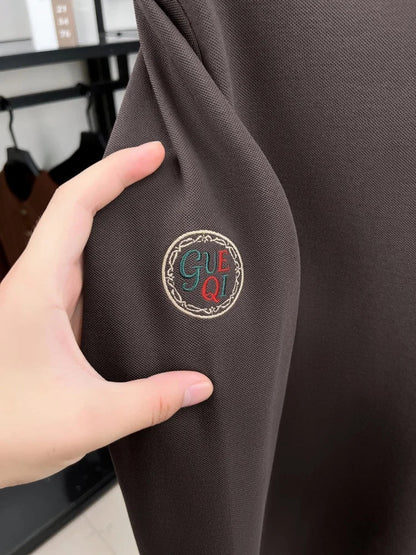 Luxury advanced  brand men long sleeve polo shirt unique stripe color blocked lapel fashion letter embroidery casual new T-shirt