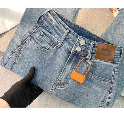 Women Autumn Y2K Slim Flared Denim Trouser Raw Edge Vintage Sexy Minimalist Pant Grunge High Waist Solid High Street Retro Jeans