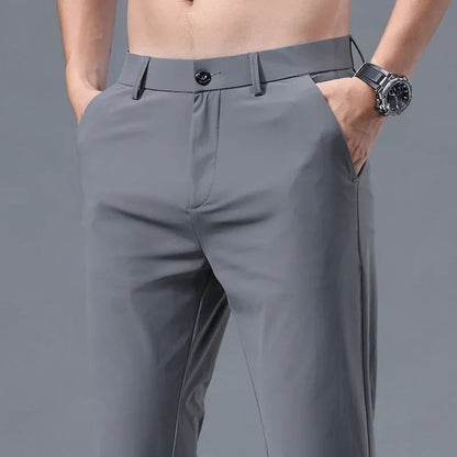 Summer Ultra-thin Men's Casual Pants High Elastic Quick-drying Ice Silk Slim Straight Business Formal Solid Color Trousers