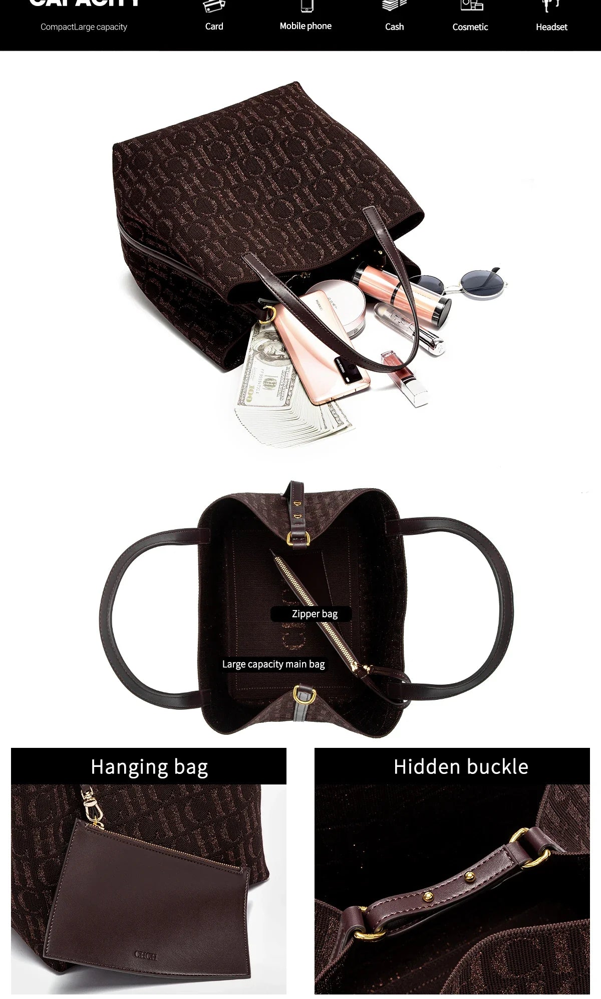 Large Capacity Letter Print Design Pure Colour Ladies Handbag Classic Style Fashion New with Clutch Bag Accessories