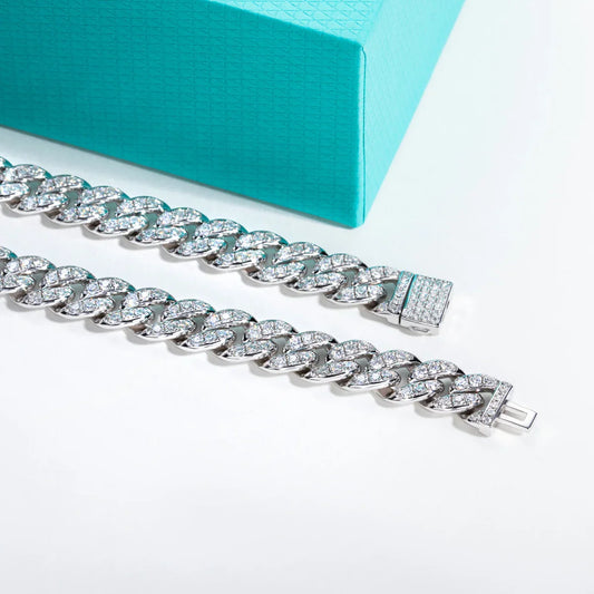 Bracelet cubain moissanite Hip Hop en argent sterling 925 1,2 mm/1,5 mm/2 mm, bijou imposant en métal lourd pour hommes et femmes