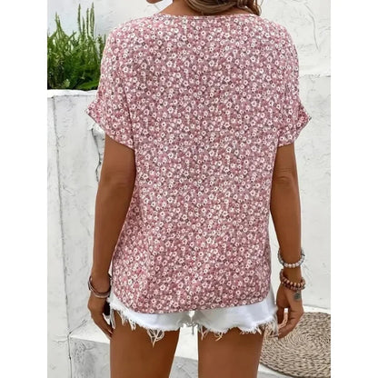 Plus Size Women's Shirts 2025 Spring Summer New Fashion Casual Floral Printing V-Neck Short Sleeve Blouses Korean Style Clothing