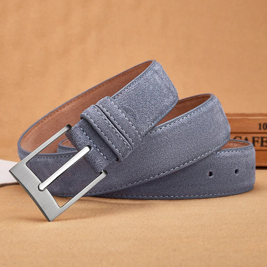 Sude Belt Cow Genuine Leather For Man And Lady With Oxford Fabric Strap Genuine Leather Luxury Pin Buckle Blue Belts