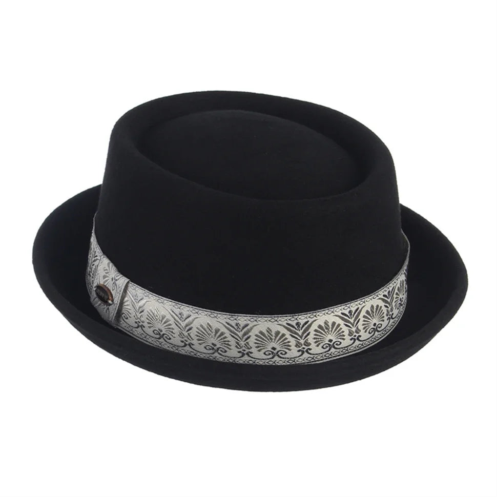 100% Wool Pork Pie Fedora Hat for Women Men Autumn Winter Felt Curved Brim Porkpie Hat