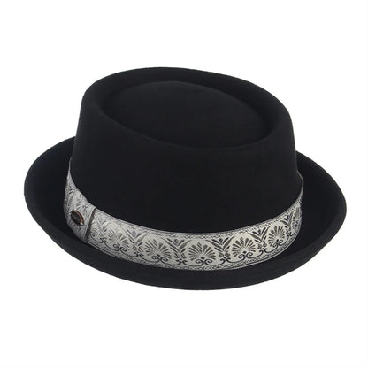 100% Wool Pork Pie Fedora Hat for Women Men Autumn Winter Felt Curved Brim Porkpie Hat