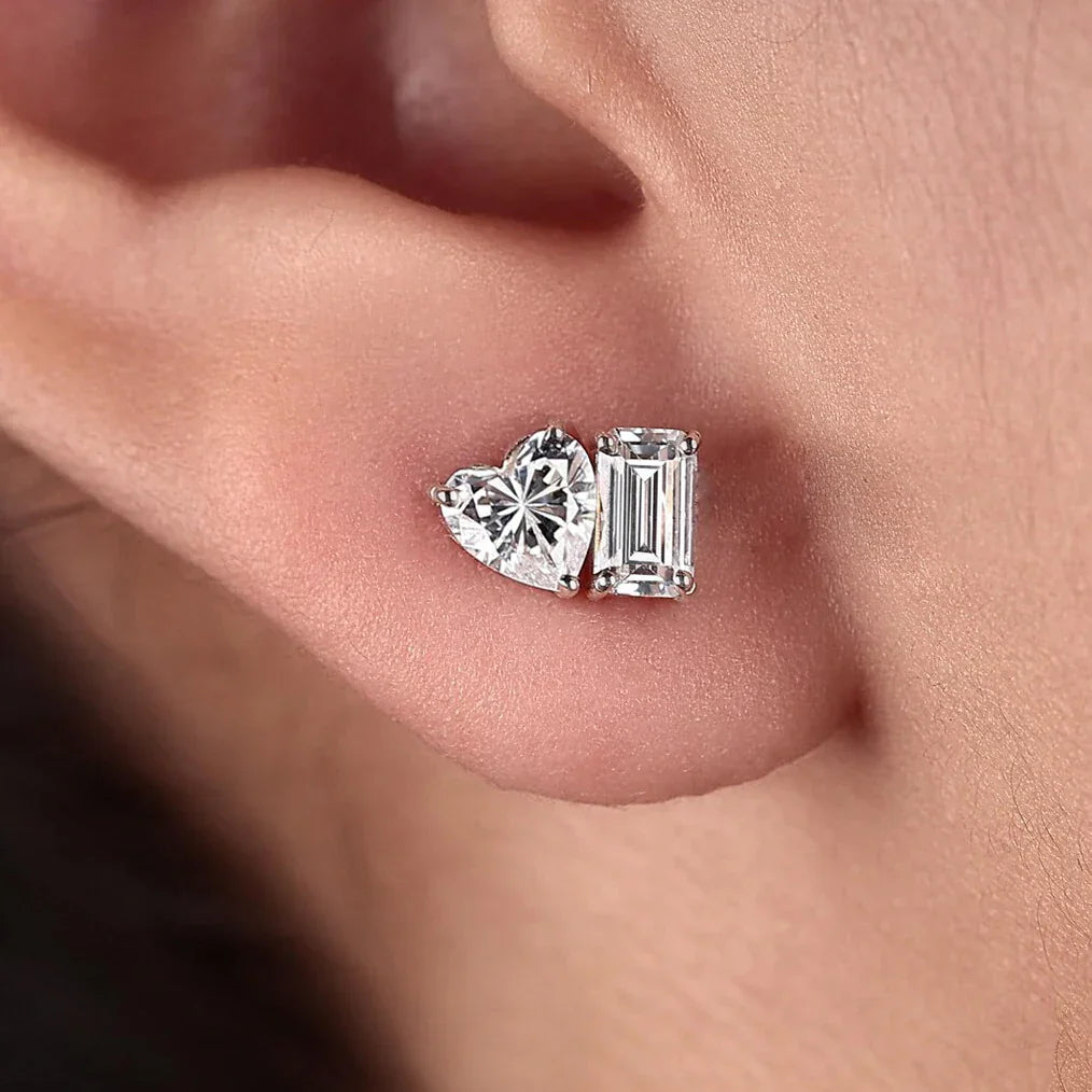 4cttw Heart & Emerald Moissanite Diamond Stud Earrings with Certificates 925 Sterling Silver Ear Studs Fine Jewelry for Women