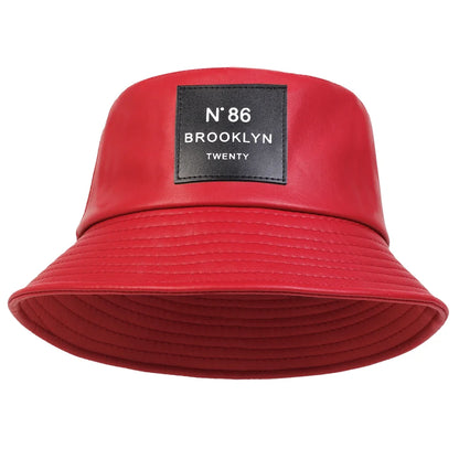 Unisex N86 Label Personality Pu Leather Bucket Hats Fishermen Caps Outdoor Casual Cap Sunscreen Hat