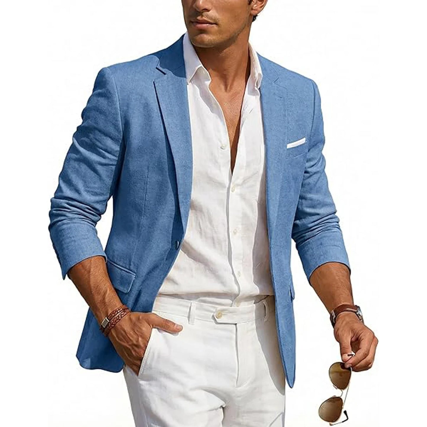 Men's Casual Linen Blazer Slim Fit Formal Business Lightweight One Button Suit Jacket for Spring/Summer Beach Wedding Sport Coat