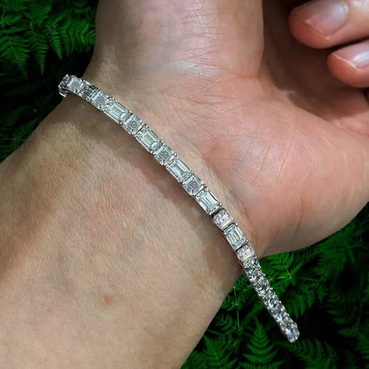 Bracelets tennis tout moissanite taille Asscher/Émeraude pour femmes hommes S925 plaqué argent or 18 carats chaîne de poignet carrée/rectangle